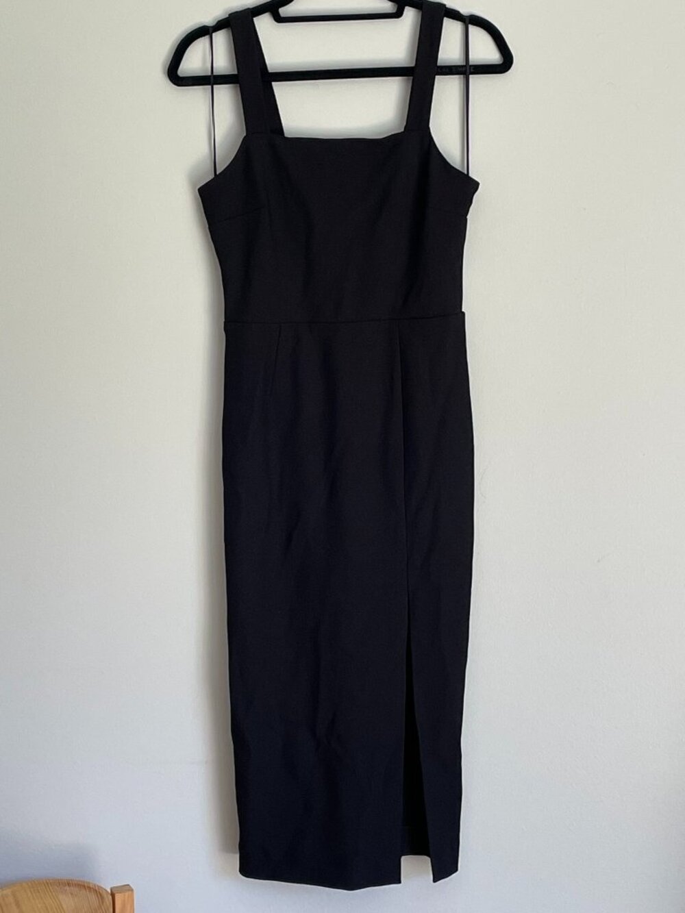 NWT Finders Keepers Black Square Neck Midi Dress w/ Slit, Size 4